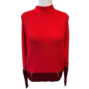Colorblocked turtleneck knit sweater in red - burgundy NWOT